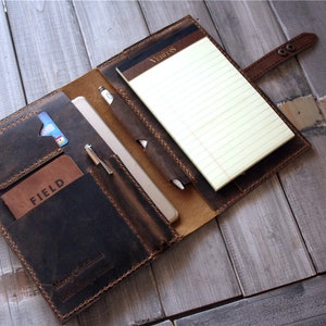 Leather Portfolio Folder for Men, Personalized Leather Organizer Women Padfolio Travel Gift, B5 Notebook Cover Pen Passport  Document Holder