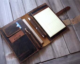Leather Portfolio Folder for Men, Personalized Leather Organizer Women Padfolio Travel Gift, B5 Notebook Cover Pen Passport  Document Holder