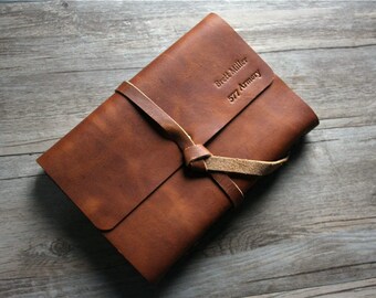 Monogrammed Leather Sketchbook Lined Blank Paper A5, B5, A4 Personalized Large Small Size Sketchbook Bound Notebook Cover