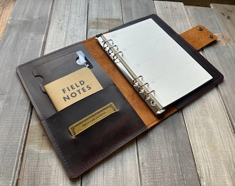 Personalisierter Leder Wochenplaner / Tagebuch: A5 nachfüllbares Ringbuch mit 6 Ringen
