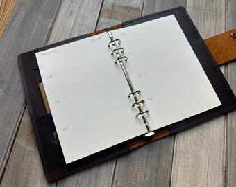 Personalisierbarer Brauner Leder Kalender: Wiederbefüllbarer A5 Ringbuch mit 6 Ringen
