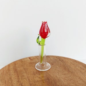 Miniature Glass Tulip Flower, Handmade Glass Figurines, Hand Blown Glass Tulip Flower, Flower Pot Decoration