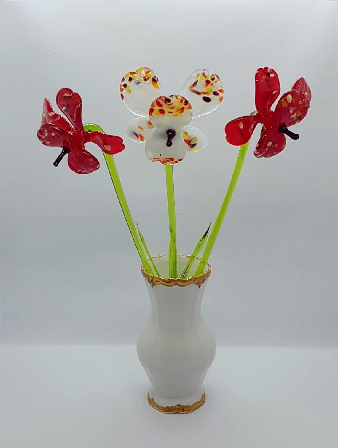 Glass Miltonia Orchid Flower Figurine Hand Blown Orchid Etsy
