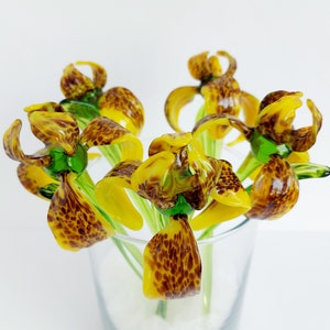 Figura de flor de iris de vidrio soplado a mano: decoración primaveral (20 cm)