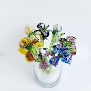 Glass Iris Flower Figurine, Hand Blown Iris Flower Glass Figurine, Hand Blown Spring Flower