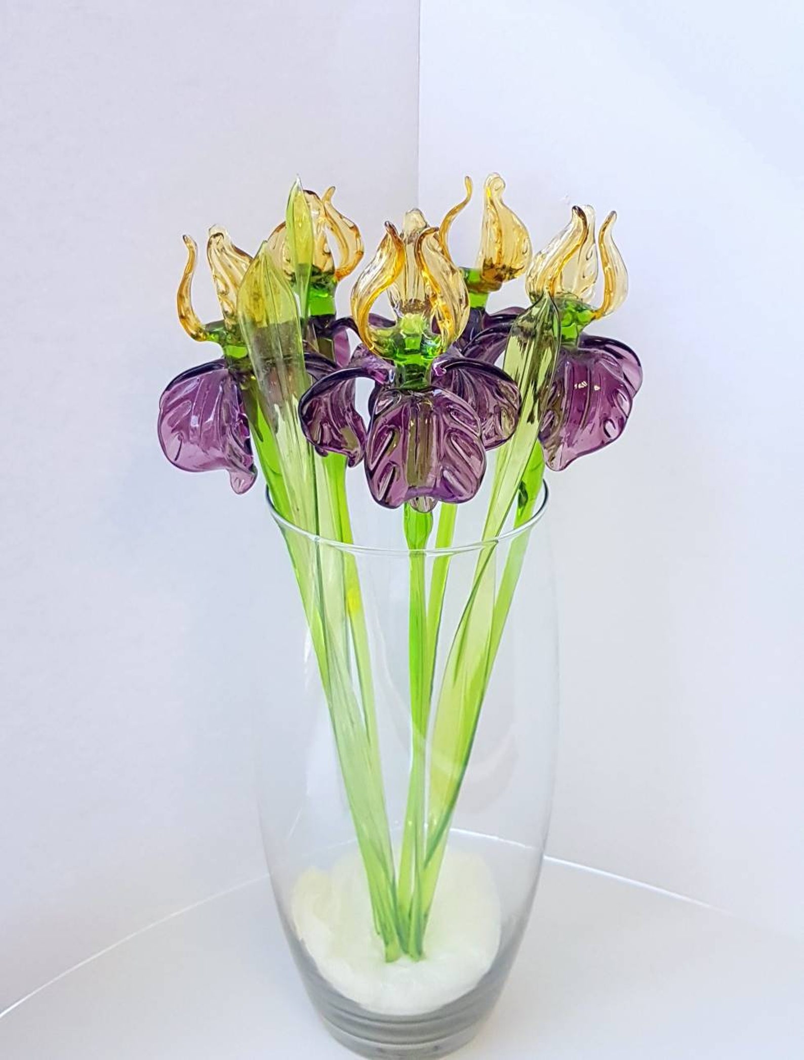 Yellow Purple Glass Iris Flower Blown Glass True Size Iris Etsy