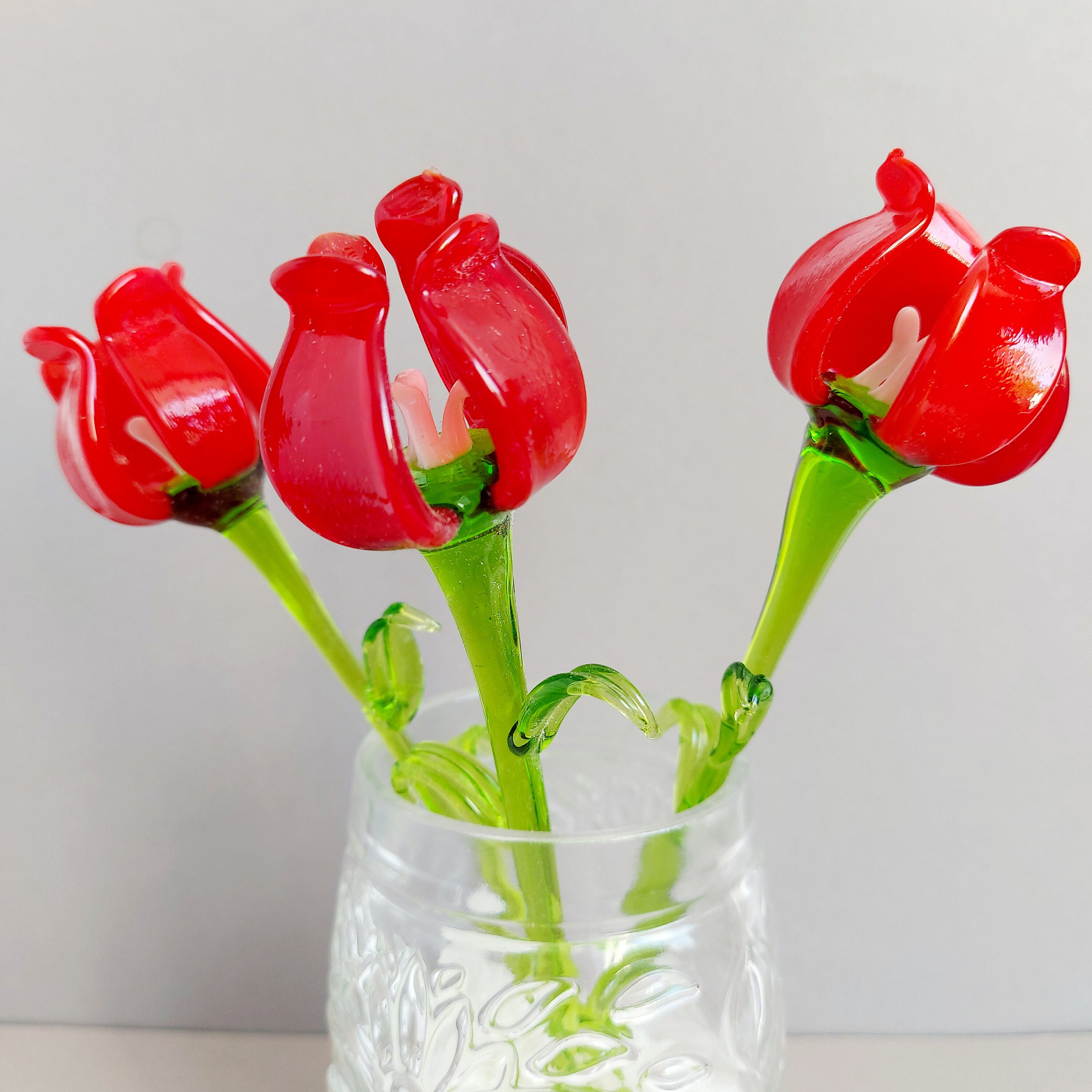 Glass Roses Figurines Hand Blown Glass Roses Flowers Hand Etsy