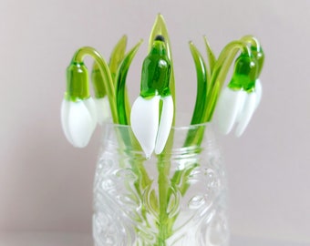 Lampwork Glass Snowdrop Flower Figurine - Spring Decor
