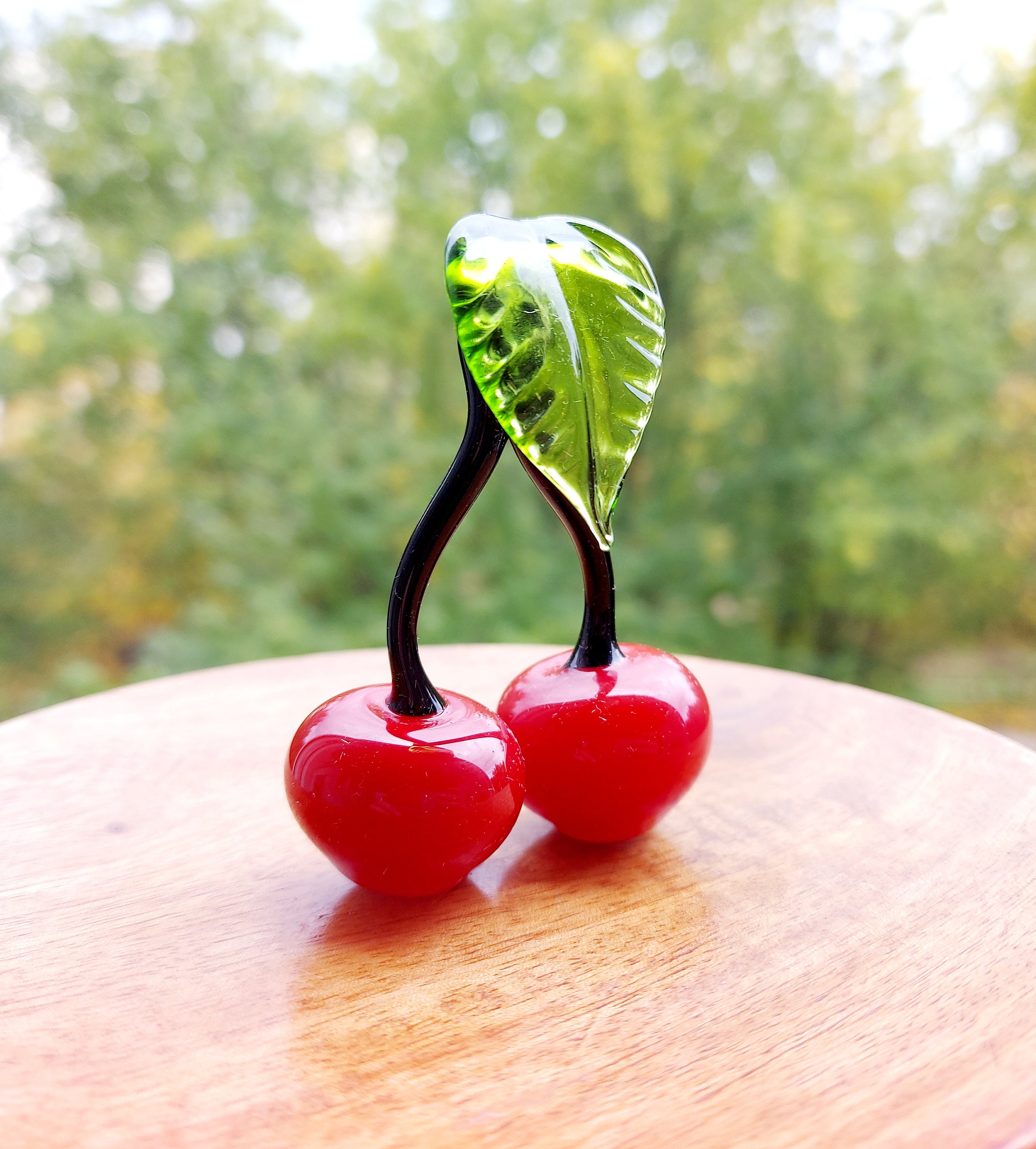 Handmade Lampwork Glass Cherries: Garden Decor Figurine