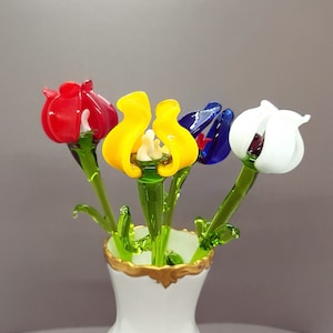 Glass Roses Figurines, Hand Blown Glass Roses Flowers, Hand Blown Spring Flower