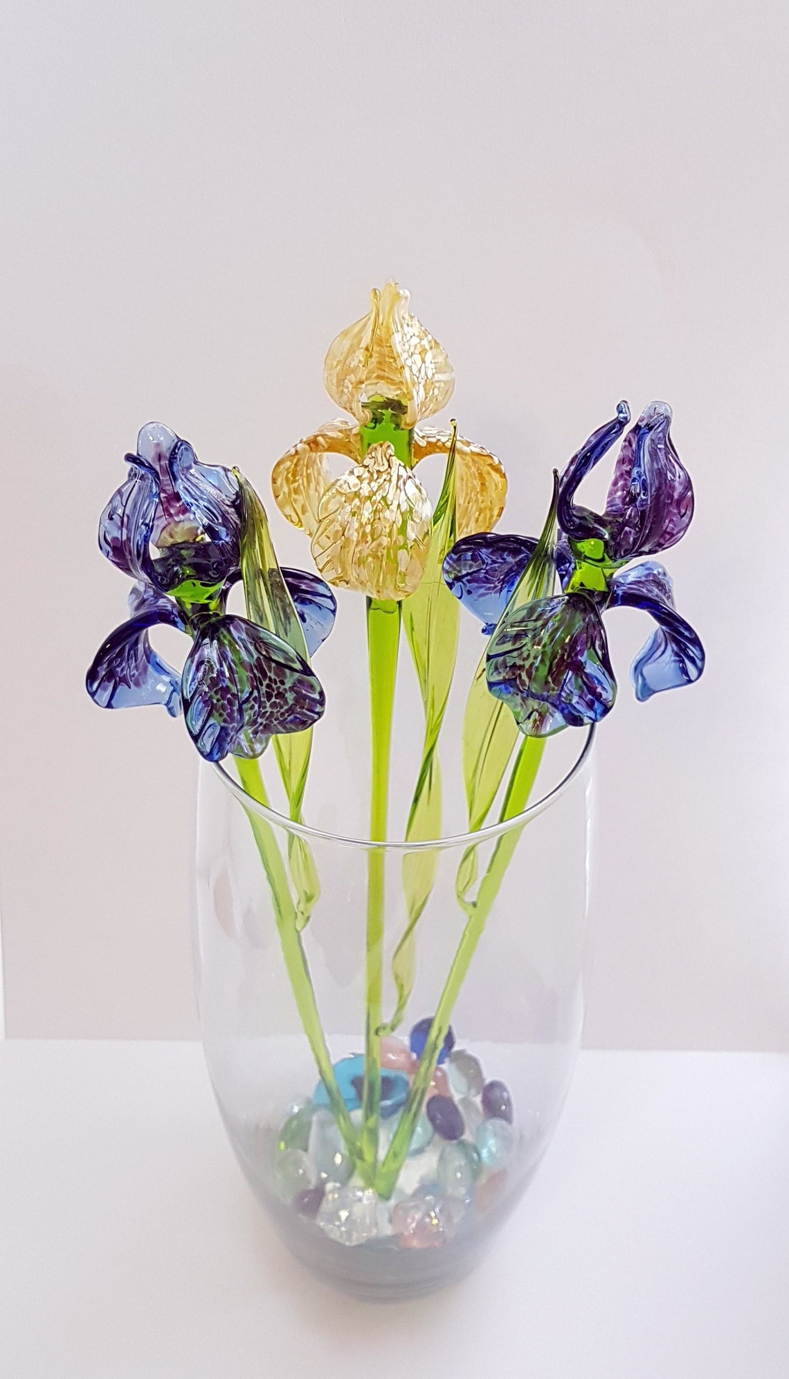 Glass Iris Flower Long Stem Iris Flower Glass Figurine Hand Etsy