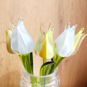 Glass Tulip Flower, Handmade Glass Tulip, Hand Blown Spring Flower, White Tulip, Yellow Tulip