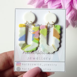 Colorful drop earrings, arch earrings, semicircle stud earrings, nickel-free earrings, Fimo earrings, polymer clay statement earrings, gift