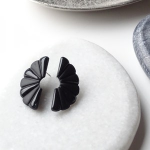 Black stud earrings, unique earrings handmade, semicircle stud earrings, earrings for evening dress, elegant black jewelry, enchanting