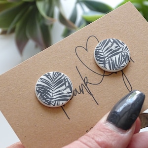 Palm tree earrings, palm leaves, round earrings, black and white earrings, motif earrings, large earrings, small earrings, gift