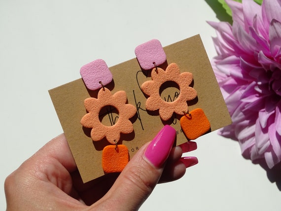 Earrings hanging with flower, hanging earrings made of Fimo, earrings structure, colorful earrings, gift idea, colorful jewelry nickel-free, polymer clay
