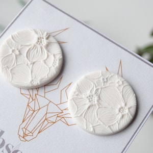 large white earrings, polymer clay earrings, white stud earrings, white earrings, flower earrings, Mother&#39;s Day, gift, nickel-free earrings