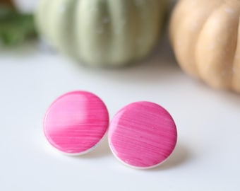 Baby pink stud earrings, round pink and red earrings, lightweight polymer clay earrings, pastel stud earrings, shiny stud earrings, birthday gift