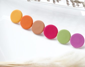 Yellow stud earrings, brown stud earrings, orange earrings, pink earrings, purple earrings, green stud earrings, colorful small stud earrings, Fimo