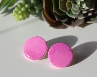 Orecchini a bottone rosa effetto marmo, 1-3 cm, orecchini rotondi in pasta polimerica (Fimo), orecchini a bottone rosa baby, orecchini fatti a mano in rosa e rosso
