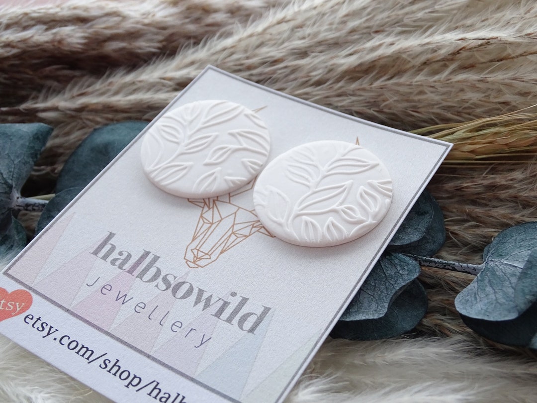 Large White Earrings, Matte Large Stud Earrings, White Fimo Earrings