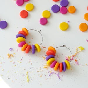 Hoop earrings, colorful earrings, hoop earrings, thread earrings, circle earrings, autumn jewelry, colorful pearl earrings, gift for girlfriend, colors