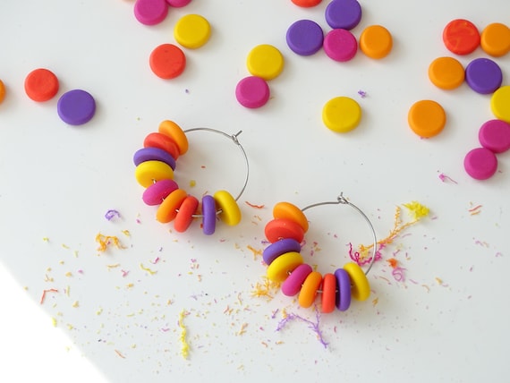 Hoop earrings, colorful earrings, hoop earrings, thread earrings, circle earrings, autumn jewelry, colorful pearl earrings, gift for girlfriend, colors