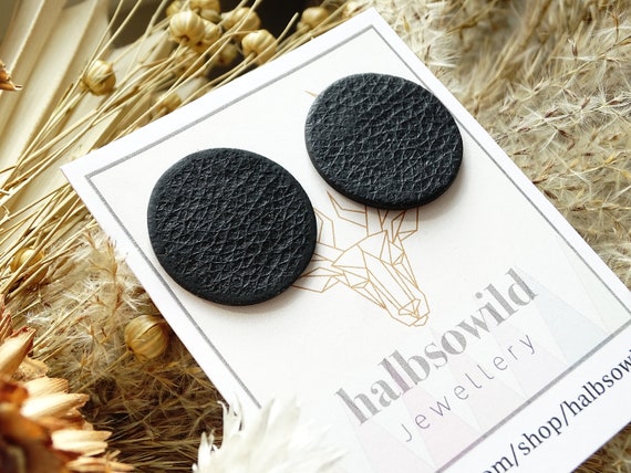 Black earrings, black matte, black stud earrings, faux leather, leather earrings, black matte earring, Mother's Day gift, earrings for mom