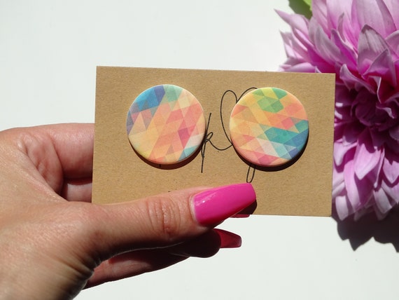 Colorful stud earrings, geometric earrings, rainbow stud earrings, pastel colored earrings, boho earrings, nude earrings, matte stud earrings, Fimo