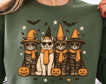 Halloween Katze Sweatshirt, Katzenmama Geschenk T-Shirt, Gemütlicher Herbst Pullover, Lustiger Katzen Pullover, Gruselige Saison Hoodies
