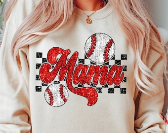 Baseball Mama Glitter Sweatshirt, Baseball Mom Sweater, Sports Mom Tee, Sports Gifts For Mothers Day , Mom Gift for Baseball, Baseball Mom