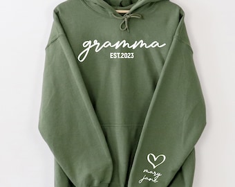 Personalized Gramma Sweatshirt With Kids Name On Sleeve, Mothers Day Hoodie, Custom Est Date Granny Hoodie, Grandma Sweatshirt,Gift For Nana