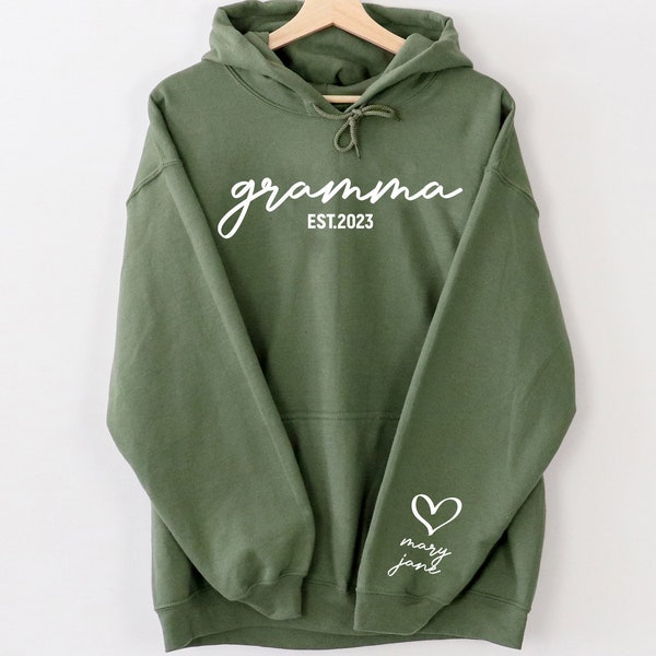 Personalized Gramma Sweatshirt With Kids Name On Sleeve, Mothers Day Hoodie, Custom Est Date Granny Hoodie, Grandma Sweatshirt,Gift For Nana