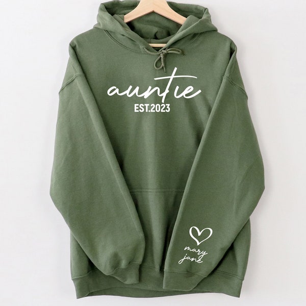 Personalized Auntie Sweatshirt With Kids Name On Sleeve, Mothers Day Hoodie, Custom Est Date Aunt Hoodie, Auntie Sweatshirt, Gift For Auntie