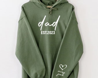 Personalized Dad Sweatshirt With Kids Name On Sleeve, Fathers Day Hoodie, Custom Est Date Daddy Hoodie, Father Sweatshirt, Gift For Father