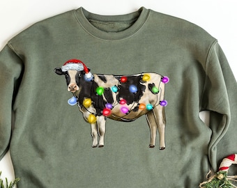 Christmas Cow Funny Sweatshirt, Mooey Christmas Sweatshirt, Cute