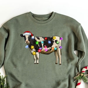 Christmas Cow Funny Sweatshirt, Mooey Christmas Sweatshirt, Cute Christmas Hoodie, Cow Holiday Sweater, Cow Lover Xmas Sweater, Xmas Lights