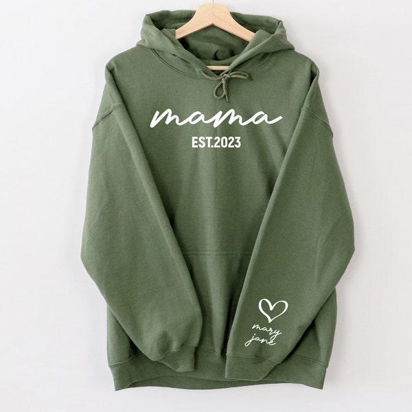 Personalized Mama Sweatshirt With Kids Name On Sleeve, Mothers Day Hoodie, Custom Est Date Mom Hoodie, Grandma Sweatshirt , Gift For Mommy
