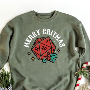 Dungeons and Dragons Christmas Party Sweatshirt, Christmas Sweatshirt For DnD Fans, Polyhedral Dice Xmas Hoodie, Merry Critmas Sweater