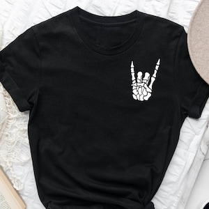 Lustige Skelett Hand Rock Halloween T-Shirt, Rock'n'Roll Halloween T-Shirt, Skelett Rock Shirt, Rock'n'Roll Schild T-Shirt, Rock an Halloween