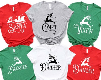 Santa's Reindeer Shirt, Reindeer Names Shirt, Dasher Prancer Vixen Comet Cupid Donne Blitzen Rudolph, Reindeer Crew Tee, Santa Xmas Shirt