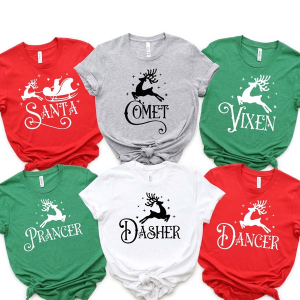 Santa's Reindeer Shirt, Reindeer Names Shirt, Dasher Prancer Vixen Comet Cupid Donne Blitzen Rudolph, Reindeer Crew Tee, Santa Xmas Shirt