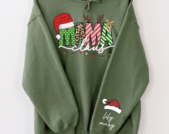 Custom Christmas Mama Claus  Sweatshirt With Kids On Sleeve Gift For Christmas, Personalized Sweatshirt Crewneck Gift For Mommy,