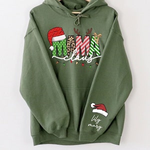 Custom Christmas Mama Claus  Sweatshirt With Kids On Sleeve Gift For Christmas, Personalized Sweatshirt Crewneck Gift For Mommy,
