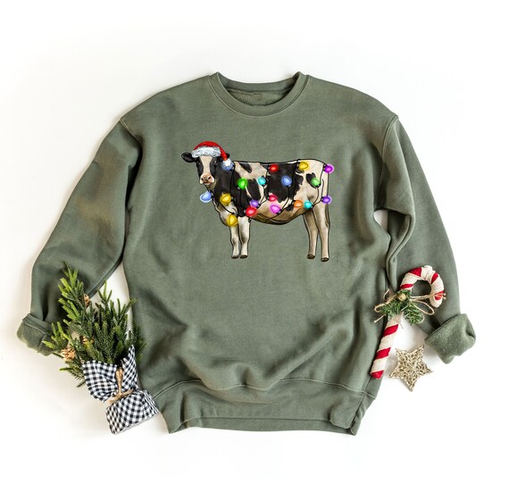 Christmas Cow Funny Sweatshirt Mooey Christmas Sweatshirt Cute Christmas Hoodie Cow Holiday Sweater Cow Lover Xmas Sweater Xmas Lights Etsy