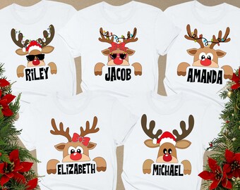 Custom Christmas Reindeer Shirts, Matching Christmas Shirt, Custom Family Name Shirts, Personalized Christmas Shirt, Christmas Group Shirt