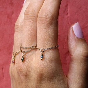 Chain Ring - Ultra-thin Gold - Semi-Precious Stone Ring - Water Resistant - Stainless Steel - Stackable Rings