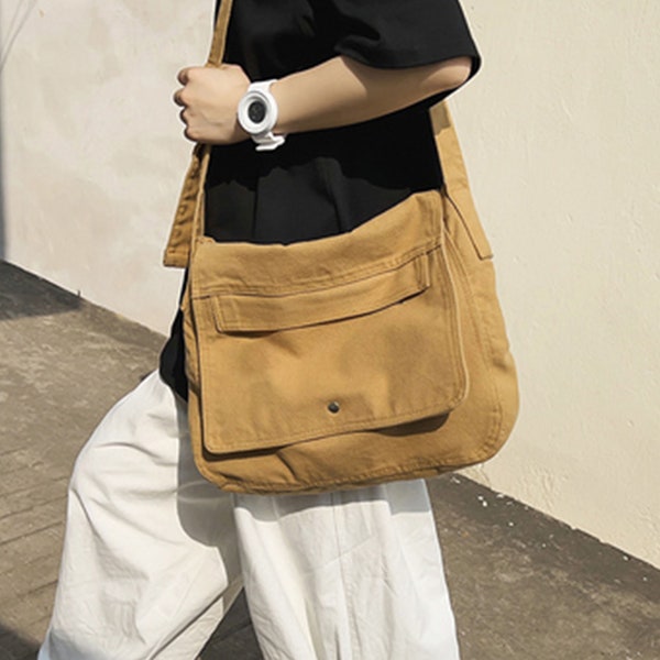 Baumwolle Canvas Tasche Crossbody Daily Messenger Bag Econ Friendly Bag Große Taschen Retro Schultasche für Frauen Verstellbare Gurt