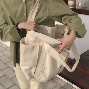 Cotton canvas Basic bag with big pockets everyday bag Travel Large pockets washable Crossbody shoulder bag for women daily bag Eco Friendly zdjęcie 4