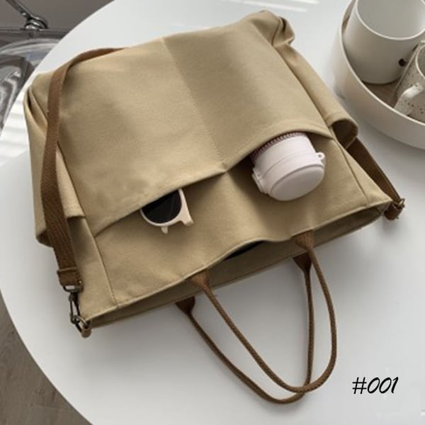 Cotton Canvas Bag Daily Bag Travel Large Pockets Washable Crossbody Shoulder Bag for Women Adjustable Strap(With LOGO)